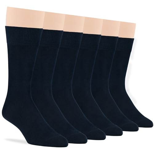 7BigStars Men Dress Socks 6 Pairs Crew Size 10-13 13-15 Soft Stay Up Fit Business Office Cotton Comfort