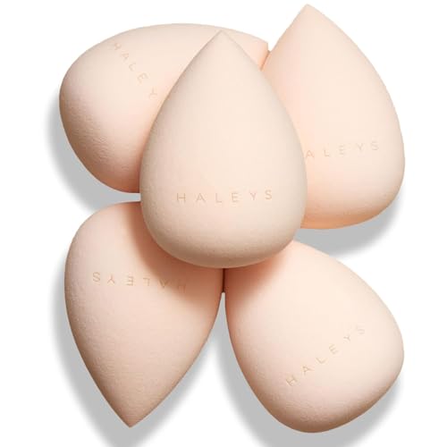 HALEYS 3pc Makeup Tools Set: Kabuki Brush, Powder Brush, Re-mix Sponge, Soft, Streak-free, Perfect Blending, Buff, Blurs, Smooths, For liquid, cream, powder, skincare, Cruelty-free, Sustainable Wood