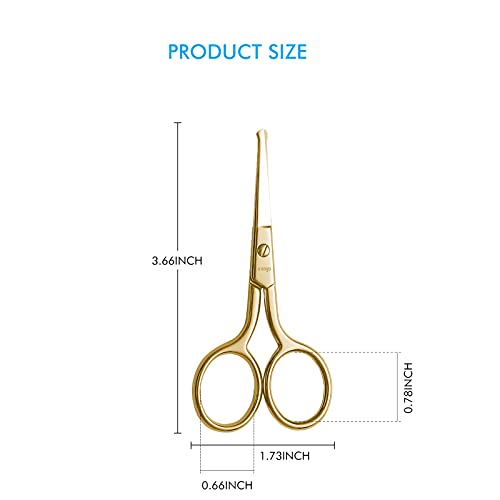 LIVINGO Professional Nose Hair Scissors, Multi-purpose Stainless Steel Rounded Tip Straight Blade, Facial Hair Beard Eyebrows Ear Trimming Beauty Grooming Tool for Men & Women, 3.5¡± Gold