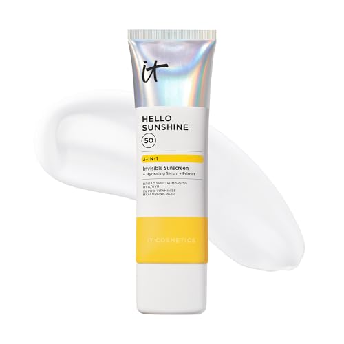 IT Cosmetics Hello Sunshine Invisible Sunscreen for Face SPF 50 - Sunscreen, Hydrating Serum & Makeup Primer - 1% Pro-Vitamin B5 & Hyaluronic Acid - HSA/FSA Eligible - No White Cast