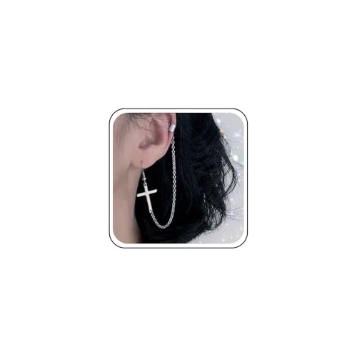 Vintage Cross Cartilage Chain Earrings Silver Long Chain Dangle Earrings Cross Ear Cuff Chain Earrings Helix to Lobe Chain Earrings Jewelry for Women