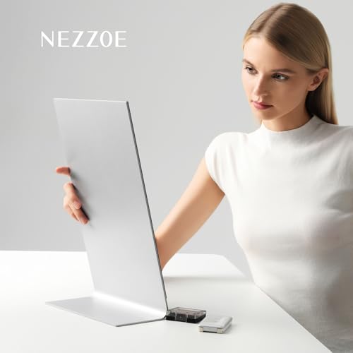 Frameless Makeup Mirror for Desk, 15 x 8.5 Inch Aluminum Standing Table Mirror, Large Counter Top Mirror