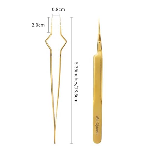 Ms.Queen Isolation Tweezers for Eyelash Extensions,V-Groove Design Precision Tips Isolation Eye Lash Tweezers,Easy to Use Application Tools for Lash Artist,Gold
