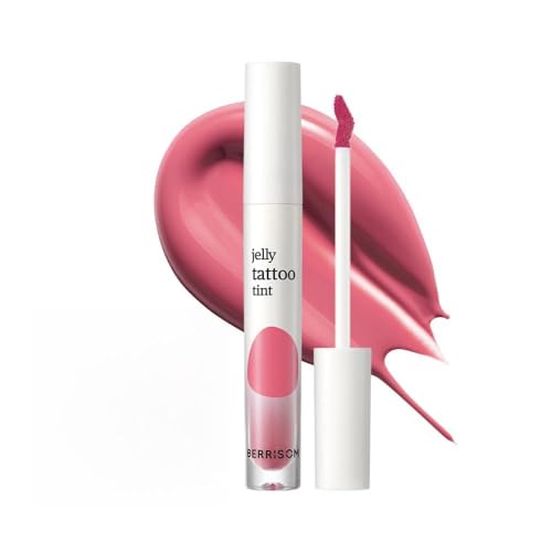 Berrisom Jelly Tattoo Tint, Long Lasting Korean Lip Stain with Jelly Texture, Transfer-Resistant Color, 3.8g / 0.13oz, 4 Shades (Strawberry)