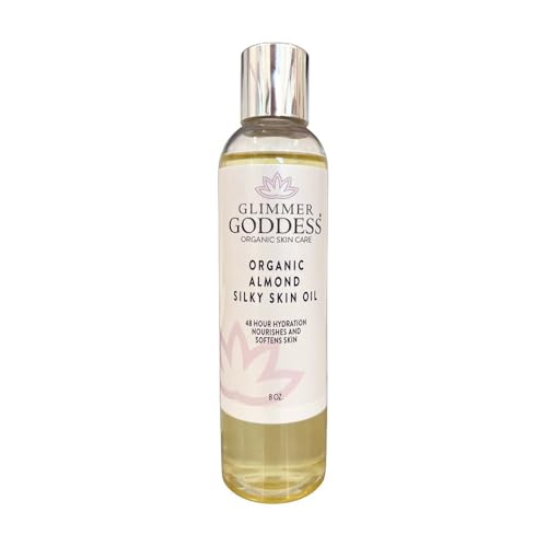 GLIMMER GODDESS Organic Sweet Almond Silky Skin Oil - Moisturizing Dry Skin, 48 Hour Hydration, Unisex 8 oz.