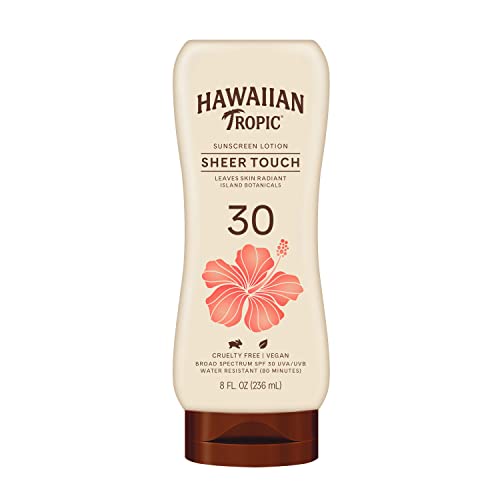Hawaiian Tropic SPF 15 Coconut Oil Tanning Spray & SPF 30 Sheer Touch Ultra Radiance Sunscreen Lotion Bundle, 8oz Each