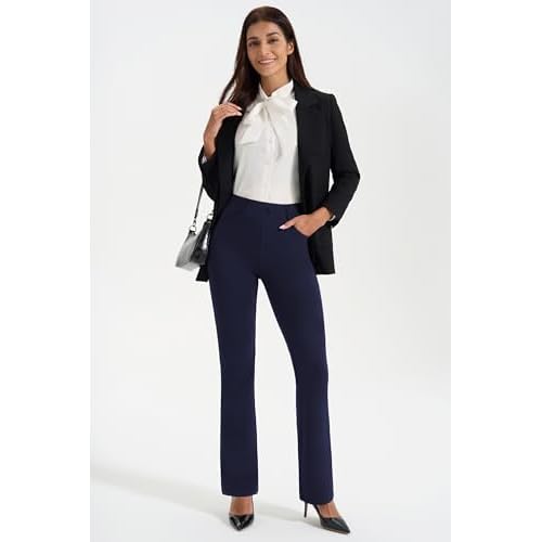 AFITNE Women's Yoga Dress Pants Stretchy Work Slacks Straight Leg Office Casual Pull On Pants 27"/29"/31"/33"