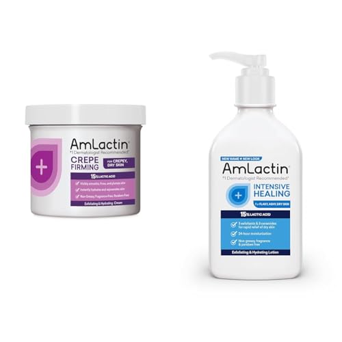 AmLactin Crepe Firming 12 oz Cream & Intensive Healing 7.9 oz Lotion Bundle - Exfoliator and Moisturizer
