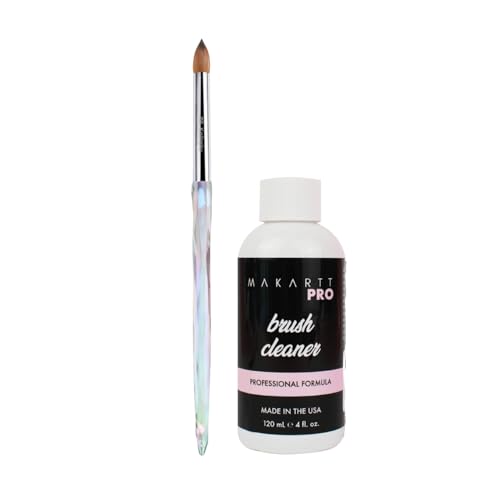 MakarttPro Brush Cleaner and Acrylic Kolinsky Brush Bundle - Size #8, Professional 100% Kolinsky Hair Acrylic Nail Brush with Acetone-Free Cleaner for Perfect Bead Control and Easy Maintenance