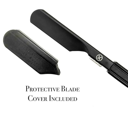 Parker Director Black Non-Folding Straight Barber Razor ? Japanese-Style Razor with Stainless Steel Arm, Blade Protector Cap & Ergonomic Non-Slip Handle ? Ideal for Professionals - 5 Blades Included