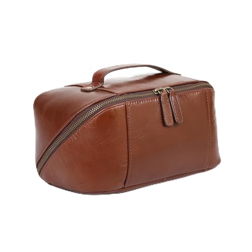 KomalC Luxury Leather Men¡¯s Toiletry Travel Bag ? Handmade Shaving Kit with Waterproof Interior, Spacious Storage & Carry Handle ? leather travel Kit Bag for Men & Women (Wine)