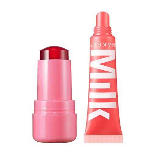 Milk Makeup Cooling Water Jelly Tint + Balmade Hydrating Lip Balm Set ? Sheer Red Lip + Cheek Stain and Sheer Gloss with High-Shine Finish ? Full Size Chill (Red) 0.17 oz + Werk Out (Dusty Rose) 0.4oz