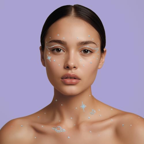 Rave Face and Face Stickers with Rhinestones for Face Body and Hairs (Transparent Space)