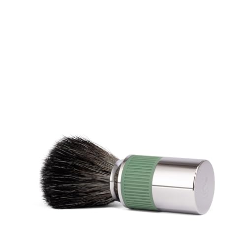 M?HLE NEO shaving brush | Vegan Shave Brush for Shaving soaps and creams | sustainable eco-friendly and reusable | exfoliating shaving brush | chrome with sage green silicone grip handle
