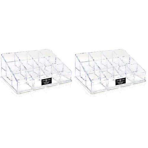 Isaac Jacobs Clear Acrylic 12 Compartment Nail Polish Holder, Organizer for Makeup, Essential Oils, Storage Solution, Rack Display (3 Rows (x4)) (Pack of 2)