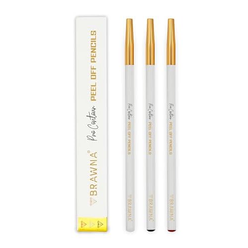 BRAWNA 3 Pcs Pro Contour Peel-Off Pencils - White, Black & Red - Wax Mapping Pencils for PMU, Microblading & Brow Artists - Precision Pre-Draw, Symmetry Mapping & Design Outlining - Long-Lasting