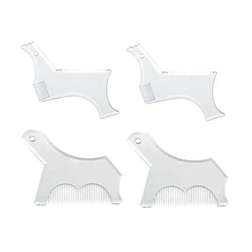 4PCS Men's Beard Shaping Tool Template, Beard Guide Shaper with Inbuilt Comb, Multi-liner Edges Shave for Curve/Straight/Neckline/Goatee/Sideburns (Clear-4pcs)