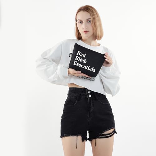 PWHAOO Funny Sarcastic Cosmetic Bag Bad Bi*ch Essentials Cosmetic Bag Boss Lady Gift Best Friend Gift (Bad Bi*ch Essentials B)