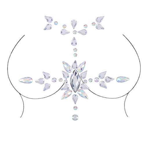 Rhinestone Mermaid Face Gems Rave Body Jewelry Tattoo Pink Body Stickers Festival Chest Gems for Women and Girls 2PC