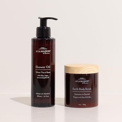 A LA MAISON Earth Body Scrub ? White Tea & Rose ? Natural Pumice Scrub with Shea Butter & Olive Oil ? Gently Exfoliates & Softens Skin ? French Formula ? Plant-Based ? 7 oz ? Amber Collection