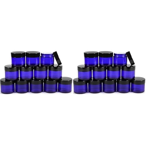 Vivaplex, 12, Cobalt Blue, 2 oz, Round Glass Jars, with Inner Liners and black Lids (Pack of 2)
