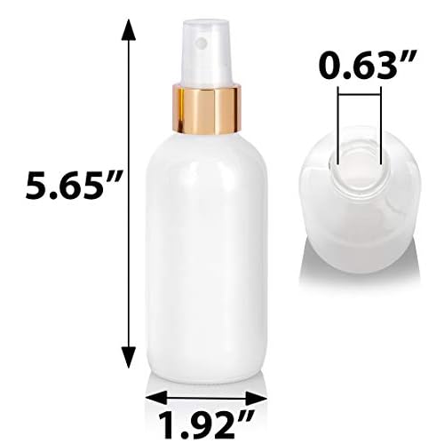 JUVITUS 4 oz / 120 ml High Shine Gloss White Glass Boston Round Bottle with Gold Fine Mist Spray (6 Pack)