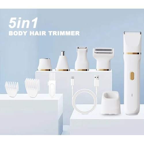 ele ELEOPTION Electric Razors for Women 5-in-1 Waterproof Wet Dry Electric Shaver with USB Charge Dock, Legs Hair Remover, Body Shaver for Beard Bikini Trimmer for Women White