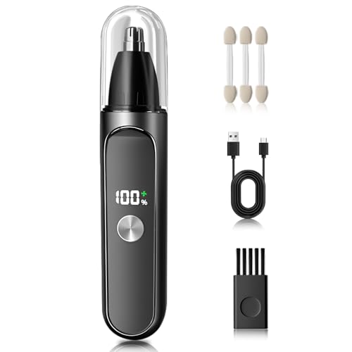 Men's Nose Hair Trimmer 2025 Ear and Nose Hair Trimmer, USB Charging, LED Display Screen, Stainless Steel Double-Edged Rotating Blade, Universal for Men and Women (Silver)