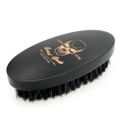 Black Boar Bristle Hair Beard Brush for Men, Pocket Travel Men's Wooden Small Soft Wood Beard Brush (Black)