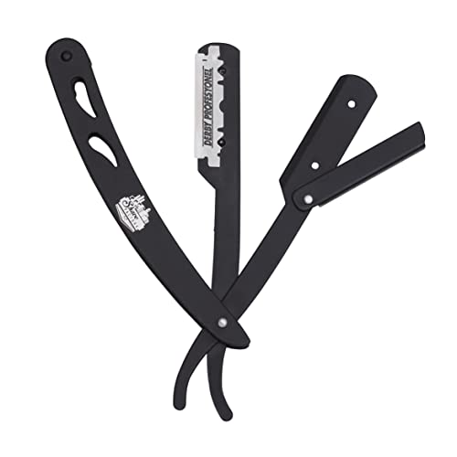 the shave factory Straight Edge Razor Kit - with Single Stainless Steel razors for men from (Black / 300 Derby Blades)