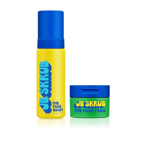 JB SKRUB Face Pads and Face Wash for Sensitive Skin - Acne Cleanser and Acne Pads with Aloe and Chia for Teen Boys, Tweens, and Kids - Grease-Free Freshness