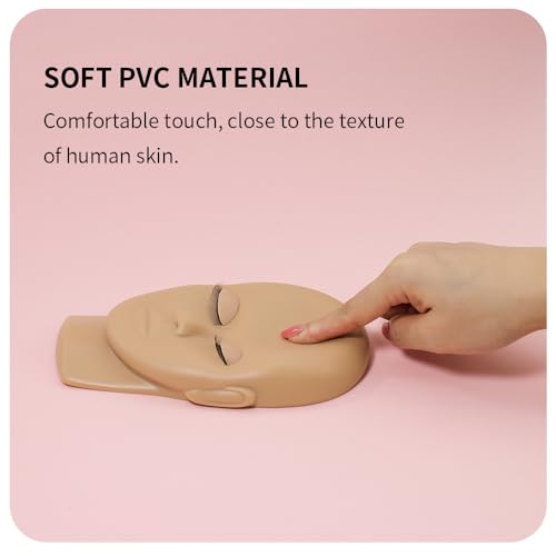 Lash Mannequin Head, Eyelash Extension Mannequin Head with Replaceable Eyelids, Premium Silicone Material, Skin Color