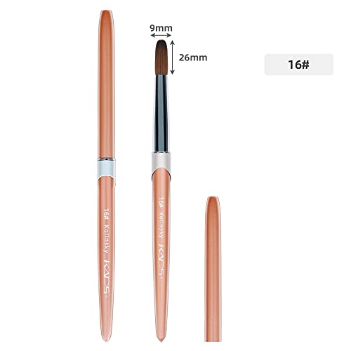 KADS 100% Kolinsky Sable Acrylic Brush Nail Brush for Acrylic Application Round Head Crimped Nail Art Brush Manicure Tool (16#)