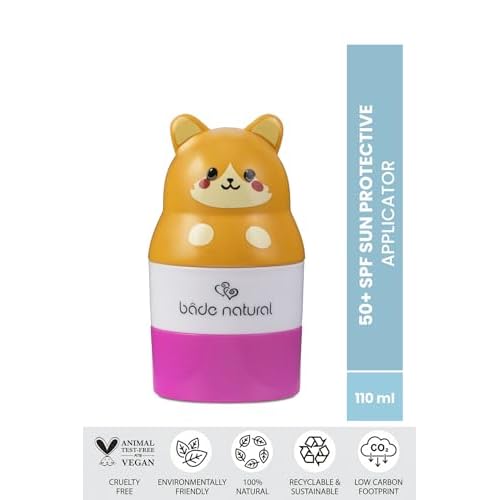 Bade Natural Refillable Cat-Shaped Sunscreen Applicator for Kids ? 3.7 fl oz (110 ml) Roll-On Bottle ? Empty, Reusable Dispenser for SPF Lotion ? Soft Applicator Tip, Travel-Friendly