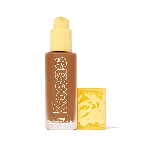 Kosas Revealer Liquid Foundation SPF 25 ? Medium Buildable Coverage, Hydrating Natural Glow Finish, Medium Deep Warm 350