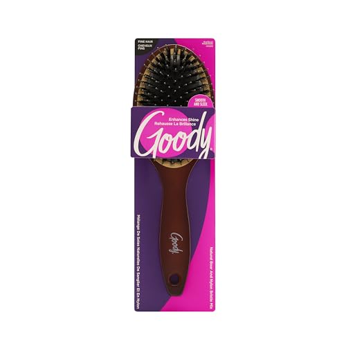Goody Ceramic Hair Brush, Oval Cushion - Natural Boar and Nylon Bristle Mix to Enhance Shine & Smooth Hair, Fights Frizz and Static - Premium Wood Design is Pain-Free for All Hair Types