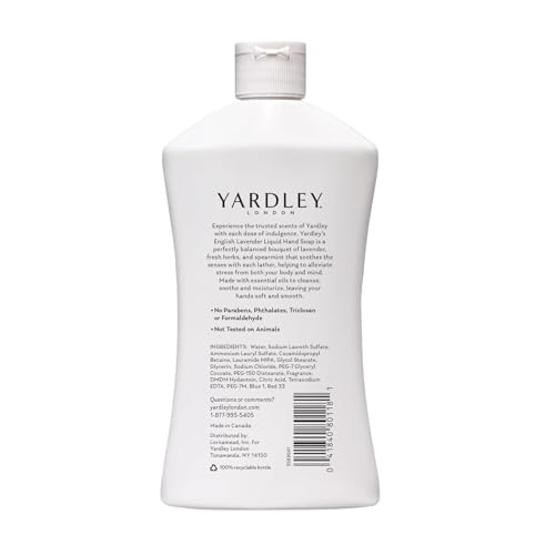 Yardley London English Lavender Liquid Hand Soap Refill 16 oz Bottles, 4 Pack ? Moisturizing Hand Wash with Soothing Lavender Scent