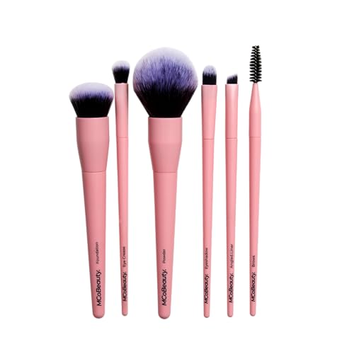 MCoBeauty - Everyday 6 Piece Essentials Brush Set - Complete Makeup Brush Collection for Face, Eyes & Brows, Soft Synthetic Bristles - Makeup Brushes Set, Brochas para Maquillaje