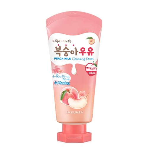 Kwailnara Peach Milk Facial Cleanser (4.06 Fl Oz) ? Korean Face Wash for Clear & Glowing Skin | Milk Protein, Royal Jelly & Vitamin-Rich Peach Extract | Creamy Whipped Foam