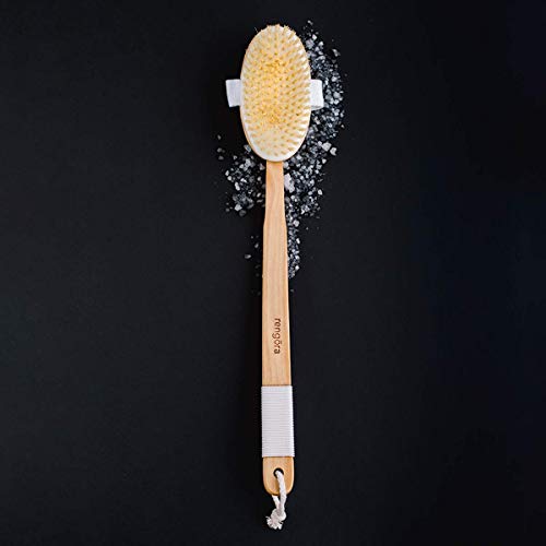 Shower Brush - 20 inch - Long Handle Bundle (set of 2 Bath Brushes + 2 Mesh Loofah Body Scrubs) for Men or Women
