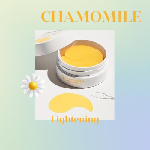 Petitfee Chamomile Brightening Hydrogel Eye Mask 60ea (30pairs) - Revitalizing Eye Patch with Chamomile, Yuzu, Pumpkin, Vitamin Tree, Brightens Under Eyes, Cooling, Moisturizing, Soothing Eye Care