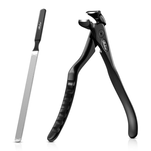 BALUCA Curved Nail Clipper for Seniors - Toenail Clipper with Toenail File for Thick Toenails and Fingernails, Long Handle Nail Clippers with File, Precision Nail Trimmer for Men and Women - Black