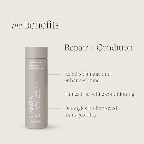 L'ANZA Keratin Healing Oil Conditioner for Dry Damaged Hair, Moisturizing, Detangles, Reduces Breakage, Adds Shine, Anti-Frizz, Color Safe Anti-Humidity Strengthening Care, Sulfate Free