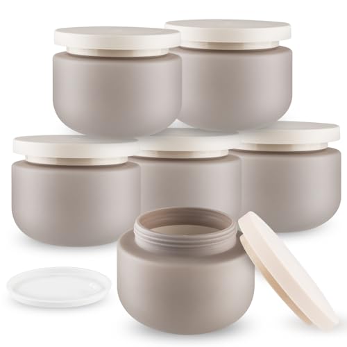 6 Pcs 8oz/250g Empty Plastic Jar Wide Mouth Cosmetic Container With Lids Refillable Travel Storage Container For Lotion Cream Body Butter Powder Ointments Samples Beauty Products etc (Grey)