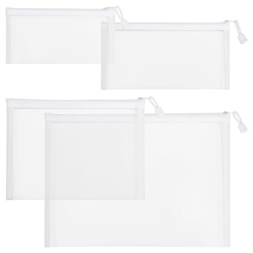 24 Pack Nylon Mesh Makeup Bags Cosmetic Bags Mesh Zipper Pouch Pencil Case Travel Organizer Bags 4 Sizes (White)
