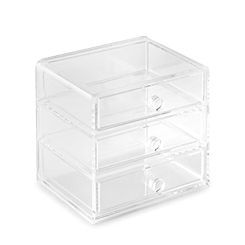 Huang Acrylic Clear Acrylic 3-Drawer Organizer, Large Makeup Jewelry Accessories Cosmetic Countertop Storage Display 5.15 x 4.7 x 4.5 inches