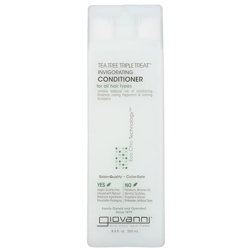 GIOVANNI Tea Tree Triple Treat Invigorating Conditioner, 8.5 oz. - Cooling Peppermint, Eucalyptus, Rosemary, Helps Dry Flaking Scalp, Lauryl and Laureth Sulfate Free, Paraben Free