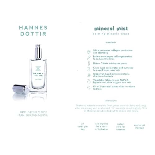 Hannes D?ttir Icelandic Mineral Mist Luminizing Toner: Calms, hydrates, Reduces Redness, Promotes Collagen Production & Sets Makeup