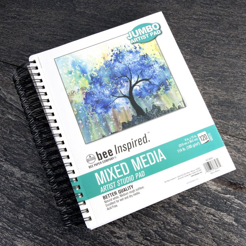 Bee Inspired Mixed Media Sketchbook Pad - 120 Sheets, Heavyweight Spiral Bound 9x12