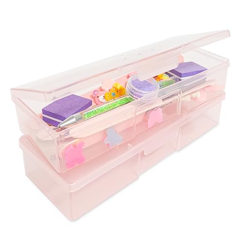 Plastic Implements Nail Tech Box, Pink Manicure Tool Box Nail Supply Storage Organizer Personal Box for Manicure Pedicure Kit (12pcs in pink)